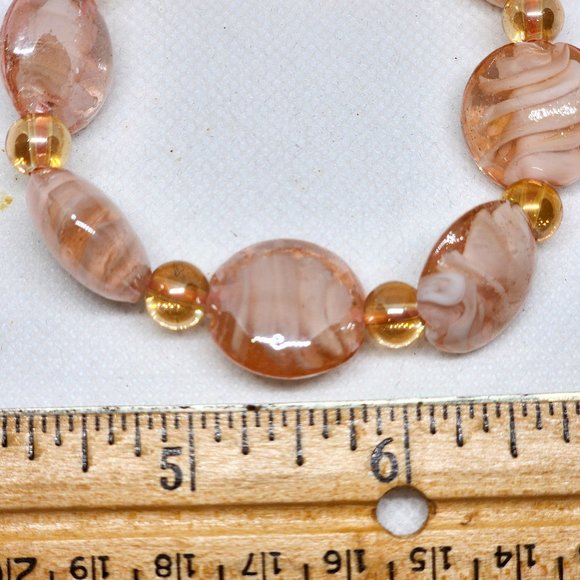 Pink Murano Style & Champagne glass beaded stretch bracelet one-size fits most - Picture 2 of 3